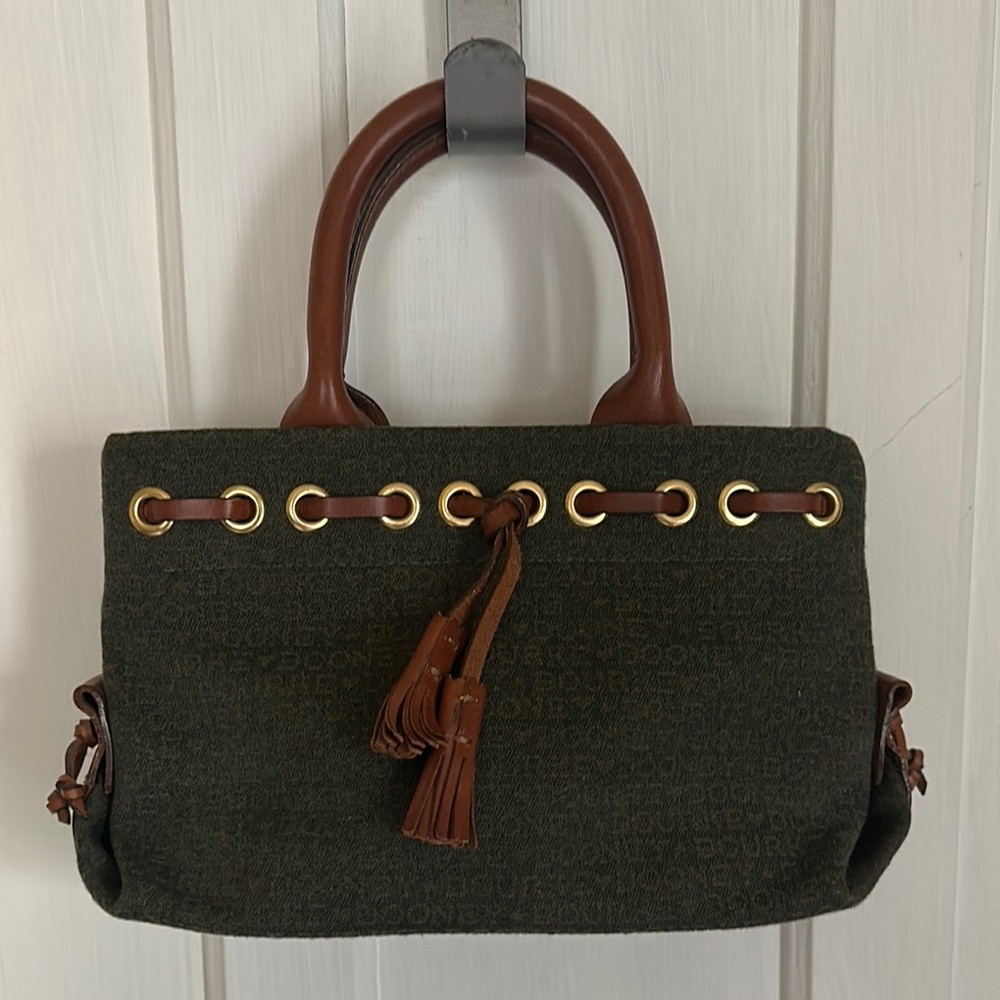 Dooney & Bourke Green and Brown Satchel with Leather Trim